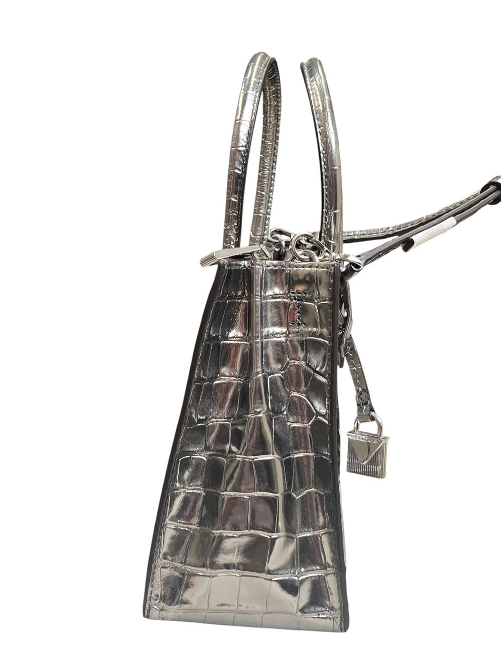 Michael Kors Mercer Gunmetal Metallic Croc Embossed Leather Crossbody Bag NWOT - Picture 9 of 14